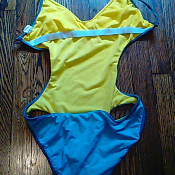 Blue, Yellow,and Gray one piece swim suit - Picture 2 of 2